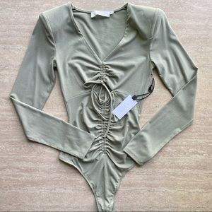 CLOSET CLOSING ASTR the Label Cinched V-Neck Cutout Bodysuit NWT